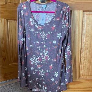 Floral Long Sleeve Top - Purple and White